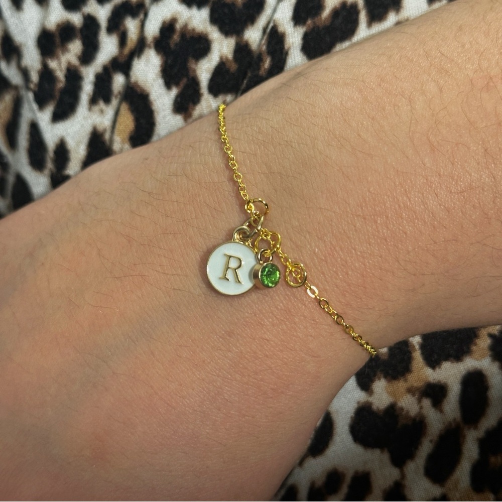 14K Gold Filled Initial Bracelet with Rhinestone